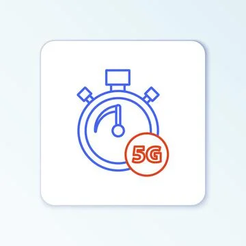 Line Digital speed meter concept with 5G icon isolated on white background Stock Illustration