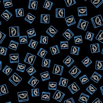 Line Digital speed meter icon isolated seamless pattern on black background.  イラスト素材
