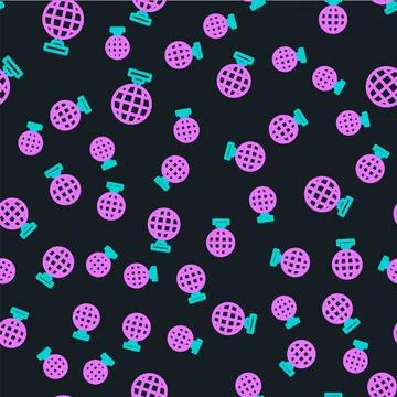 Line Disco ball icon isolated seamless pattern on black background. Vector Stock Illustration