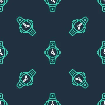 Line Diving watch icon isolated seamless pattern on black background. Diving Illustrazione stock