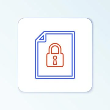 Line Document and lock icon isolated on white background. File format and Illustrazione stock