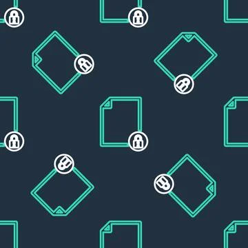 Line Document and lock icon isolated seamless pattern on black background. File Stock Illustration