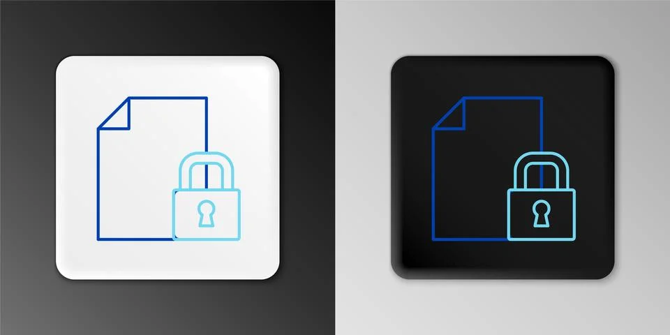 Line Document and lock icon isolated on grey background. File format and padlock Illustrazione stock