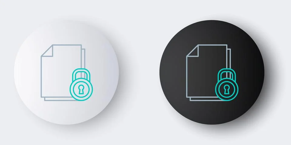 Line Document and lock icon isolated on grey background. File format and padlock Illustrazione stock