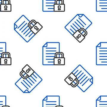 Line Document and lock icon isolated seamless pattern on white background. Fi Stock Illustration