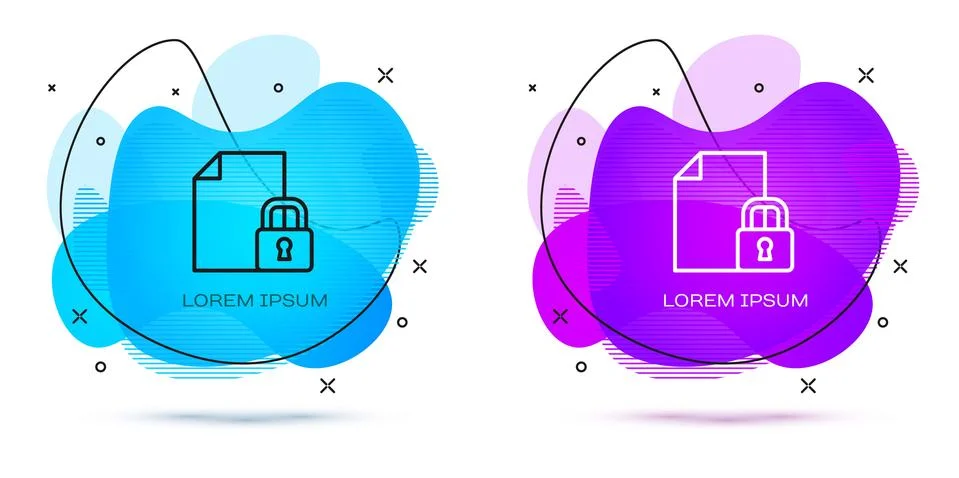 Line Document and lock icon isolated on white background. File format and Stock Illustration