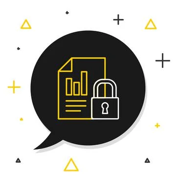 Line Document and lock icon isolated on white background. File format and Illustrazione stock
