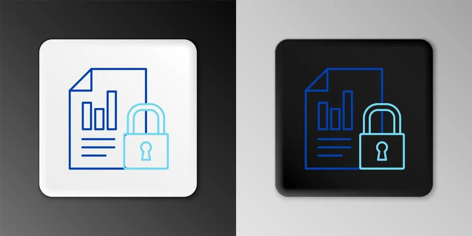 Line Document and lock icon isolated on grey background. File format and padlock Illustrazione stock