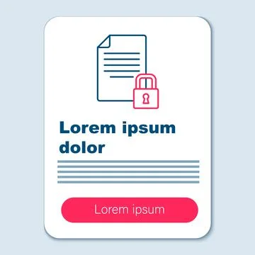 Line Document and lock icon isolated on grey background. File format and padlock Illustrazione stock