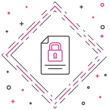 Line Document and lock icon isolated on white background. File format and Stock Illustration