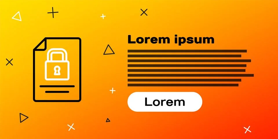 Line Document and lock icon isolated on yellow background. File format and イラスト素材