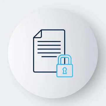 Line Document and lock icon isolated on white background. File format and pad Illustrazione stock