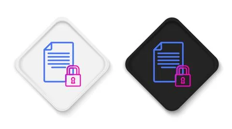 Line Document and lock icon isolated on white background. File format and p.. Illustrazione stock