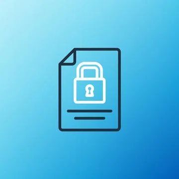 Line Document and lock icon isolated on blue background. File format and padlock Stock Illustration