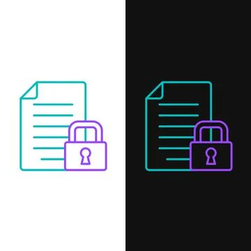 Line Document and lock icon isolated on white and black background. File format Illustrazione stock