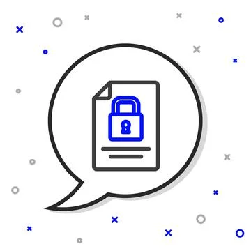 Line Document and lock icon isolated on white background. File format and Illustrazione stock