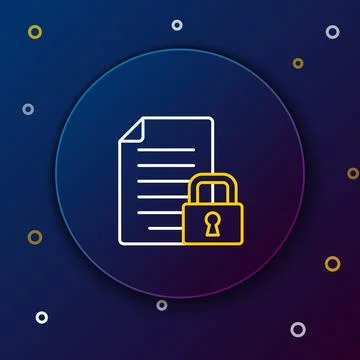 Line Document and lock icon isolated on blue background. File format and pa.. Illustrazione stock