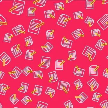 Line Document and pen icon isolated seamless pattern on red background. File Illustrazione stock