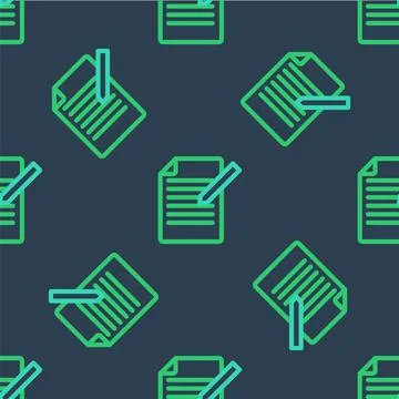 Line Document and pen icon isolated seamless pattern on blue background. Fi.. イラスト素材