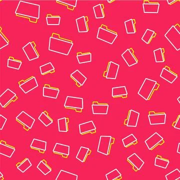 Line Document folder icon isolated seamless pattern on red background Stock Illustration