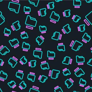 Line Document folder icon isolated seamless pattern on black background 스톡 일러스트