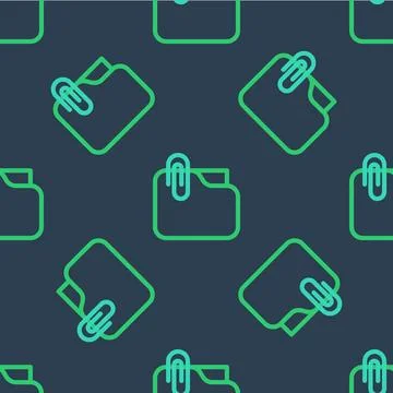 Line Document folder with paper clip icon isolated seamless pattern on blue.. Stock Illustration