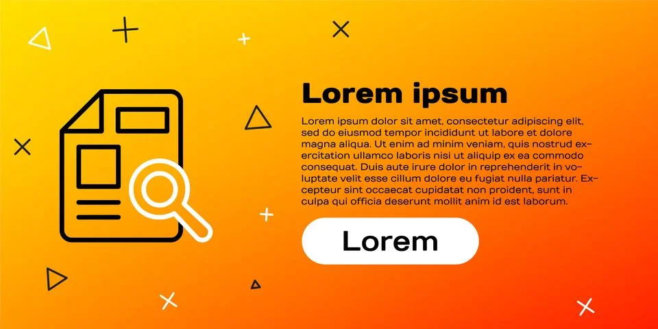 Line Document with graph chart icon isolated on yellow background. Report text Illustrazione stock