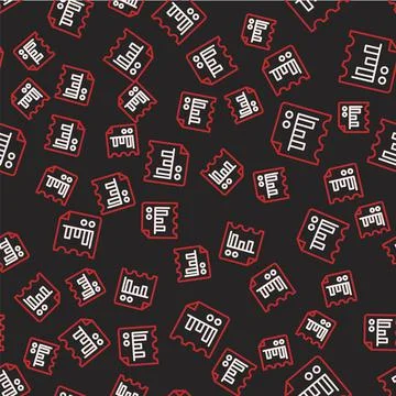 Line Document with graph chart icon isolated seamless pattern on black 스톡 일러스트
