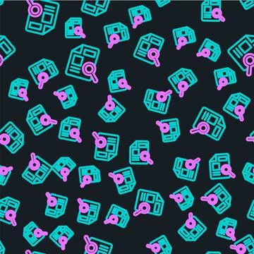 Line Document with graph chart icon isolated seamless pattern on black back.. 스톡 일러스트