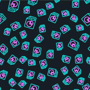 Line Document with graph chart icon isolated seamless pattern on black backgr Stock Illustration