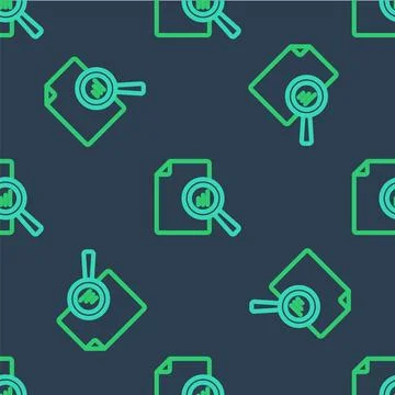 Line Document with graph chart icon isolated seamless pattern on blue backg.. Illustrazione stock