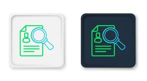 Line Document, paper analysis magnifying glass icon isolated on white background Stock Illustration