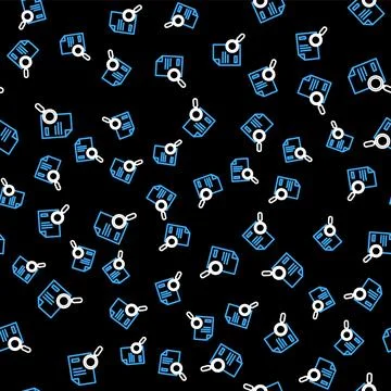 Line Document with search icon isolated seamless pattern on black background Stock Illustration