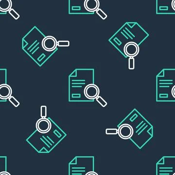 Line Document with search icon isolated seamless pattern on black background Stock Illustration