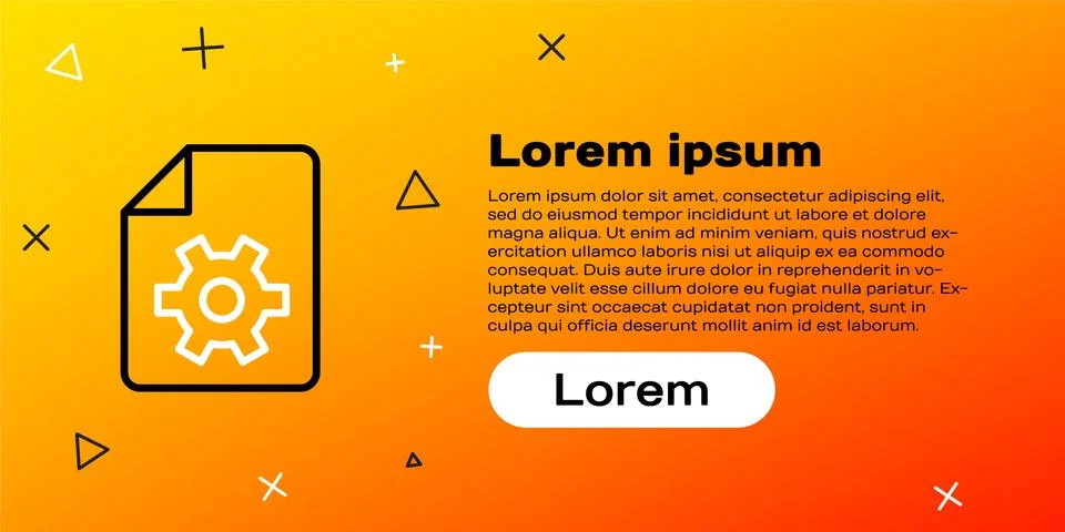 Line Document settings with gears icon isolated on yellow background. Software Stock Illustration