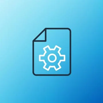 Line Document settings with gears icon isolated on blue background. Software Stock Illustration
