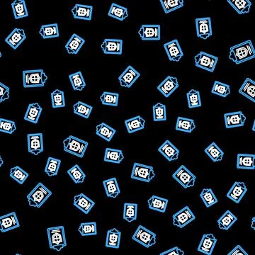 Line Document with shield icon isolated seamless pattern on black background Stock Illustration