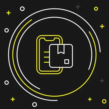 Line Document tracking marker system icon isolated on black background. Parcel Stock Illustration