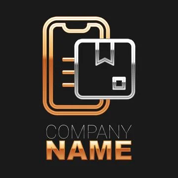 Line Document tracking marker system icon isolated on black background. Parcel Illustrazione stock