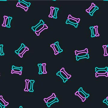 Line Dog bone icon isolated seamless pattern on black background. Pets food Illustrazione stock