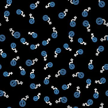 Line Dollar rate decrease icon isolated seamless pattern on black background Illustrazione stock