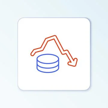 Line Dollar rate decrease icon isolated on white background. Cost reduction 库存插图