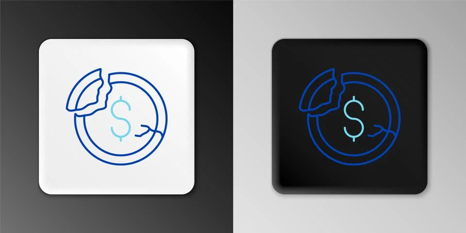 Line Dollar rate decrease icon isolated on grey background. Cost reduction. M Illustrazione stock