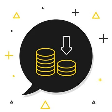 Line Dollar rate decrease icon isolated on white background. Cost reduction Stockillustratie