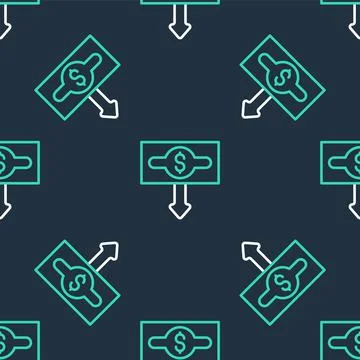 Line Dollar rate decrease icon isolated seamless pattern on black background 库存插图
