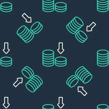 Line Dollar rate decrease icon isolated seamless pattern on black background Stock Illustration