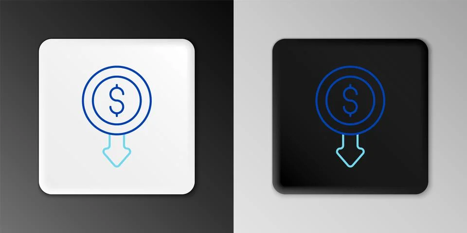 Line Dollar rate decrease icon isolated on grey background. Cost reduction Stock Illustration