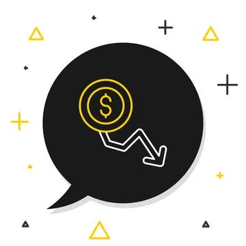 Line Dollar rate decrease icon isolated on white background. Cost reduction イラスト素材