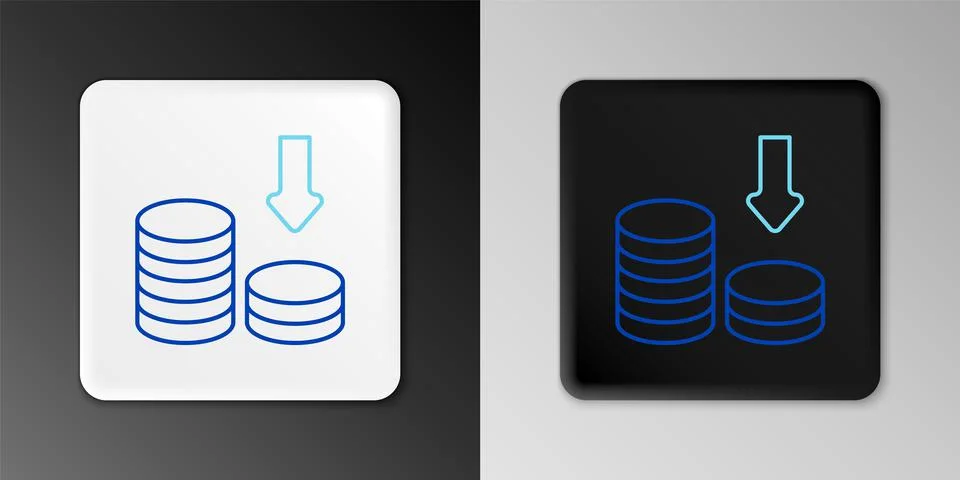 Line Dollar rate decrease icon isolated on grey background. Cost reduction Stock Illustration