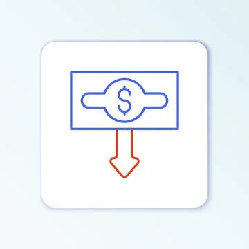 Line Dollar rate decrease icon isolated on white background. Cost reduction Stock Illustration